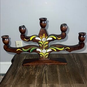 Handcrafted Swedish/ Scandinavian wooden candelabra